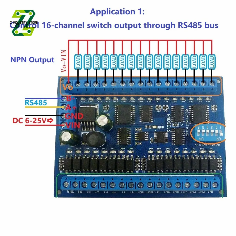 DC 12V 24V RS485 Remote Control Switch 16 Input 16 Output RTU Module PLC IO Expansion Board