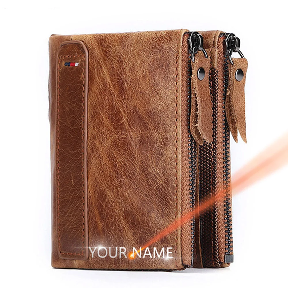 

2022 Leather Men Wallets Name Customized 100% Genuine Cow Leather Short Card Holder Leather Men Purse High Quality Male Wallet