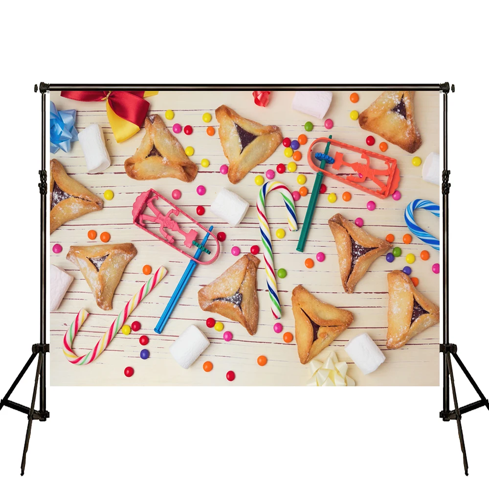 VinylBDS Happy Purim Fantasy Photography Backdrop Cookies Candy Backgrounds For Photo Studio Seamless Washable Studio Background