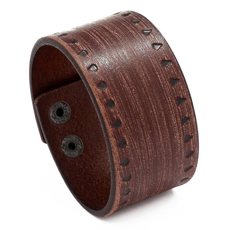 ZORCVENS New Punk Genuine Leather Bracelet for Men Wide Vintage Wrap Bracelets Female Male Trendy Jewelry