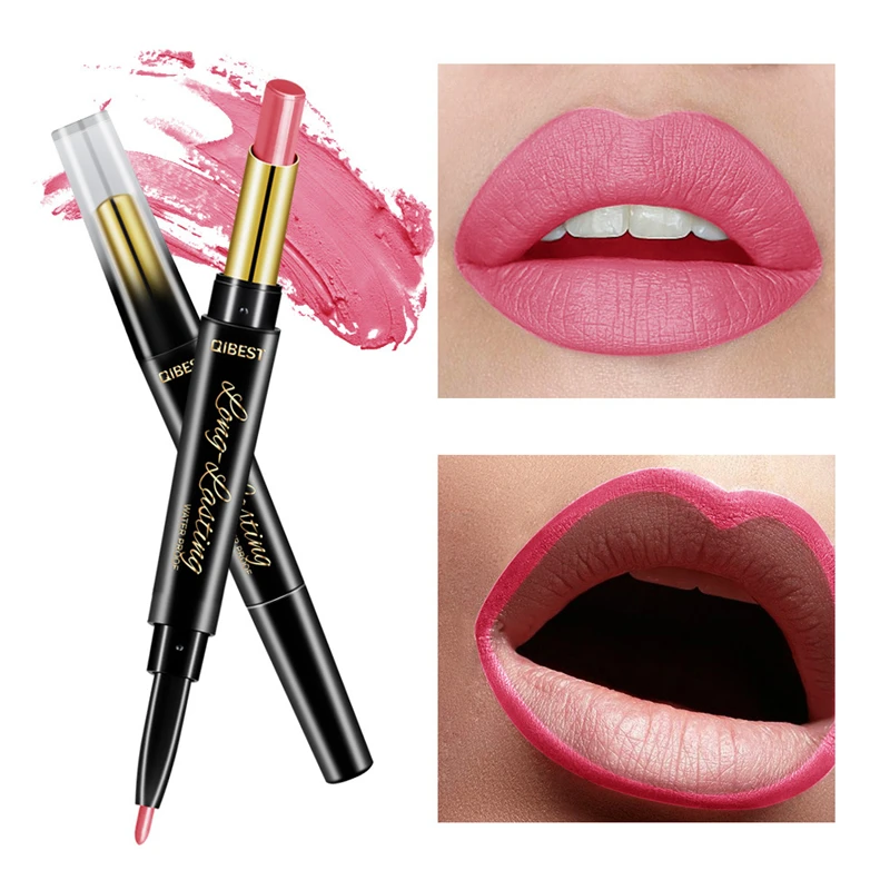 15 Color Lips Makeup Lipsticks Matte Red Black Lip Long Lasting Lip Pencil Moisturizer Liner Qibest Double-end Matt Lipstick Pen