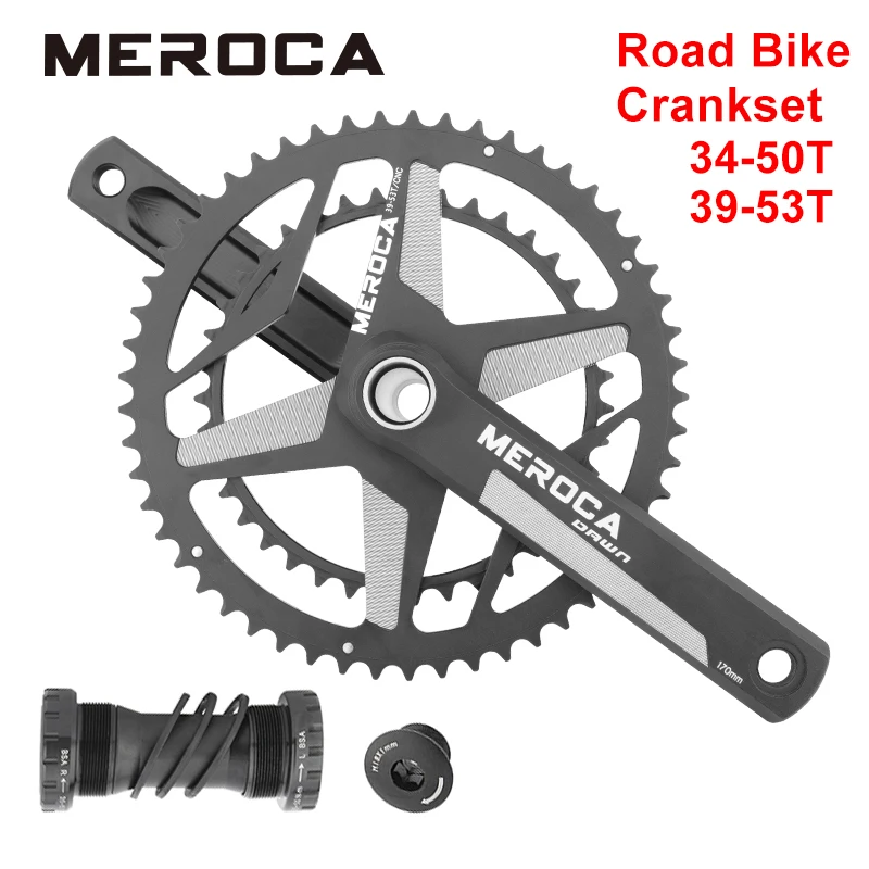 

MEROCA Road Bicycle Crankset 170mm Aluminum Alloy Double chain Disc 34-50T Bike Crank Set Bicycle Accessories