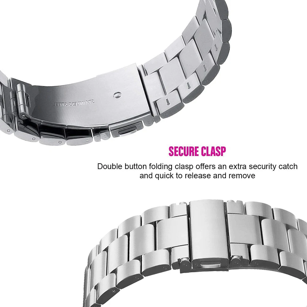 Silver 20mm Metal Watch Bracelet Band for Galaxy Watch 7/6/ 4 5/ Active 2 Wristband Stainless Steel Replacement Strap for Men