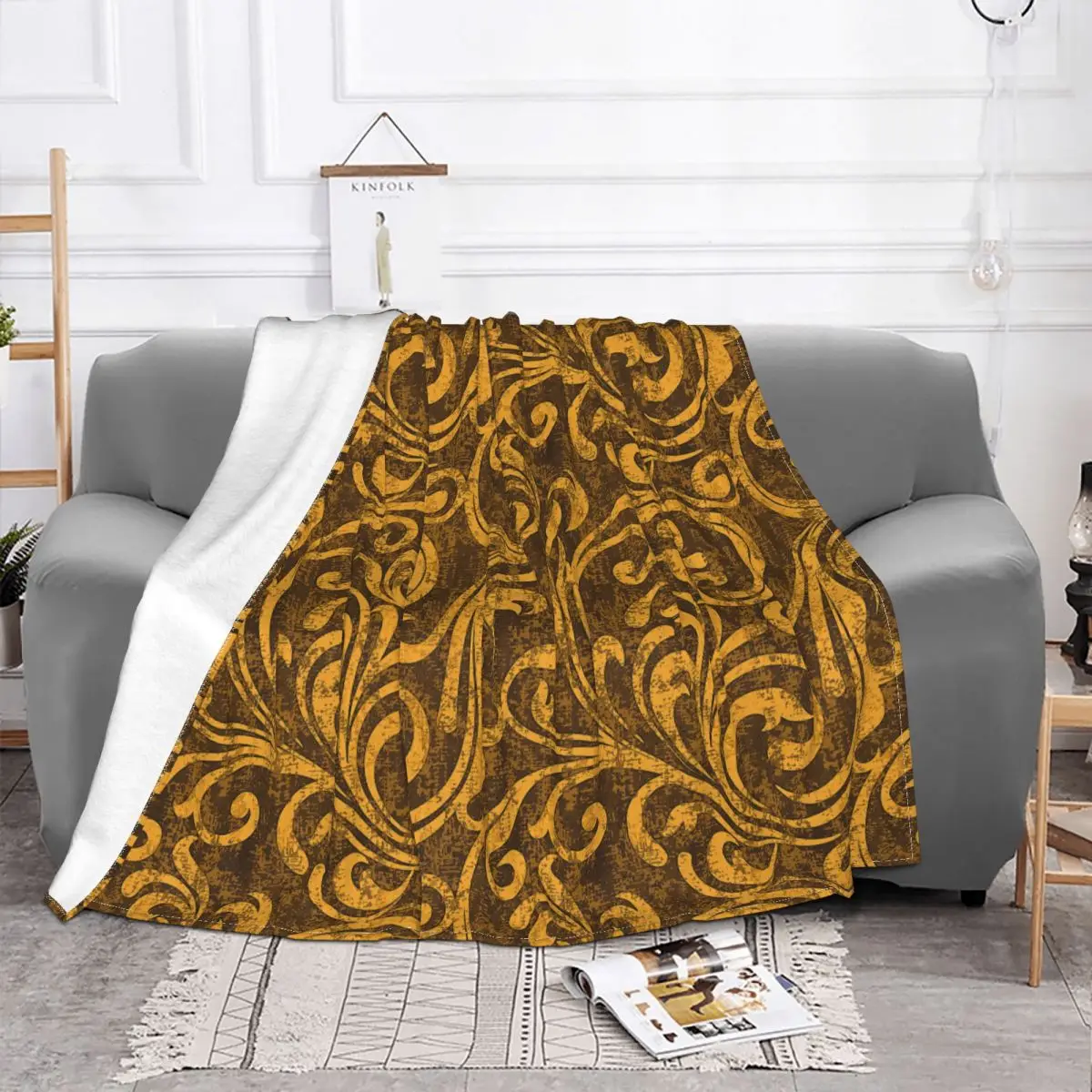 Golden Floral Blankets Fleece Decoration Ultra-Soft Throw Blankets for Bedding Bedroom Plush Thin Quilt