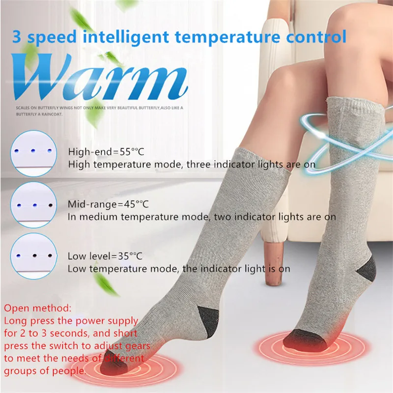 2200/4500mah Electric Heating Socks 3 Modes Elastic Cotton Wear Resistant Washable Rechargeable Socks Keep Feet Warm