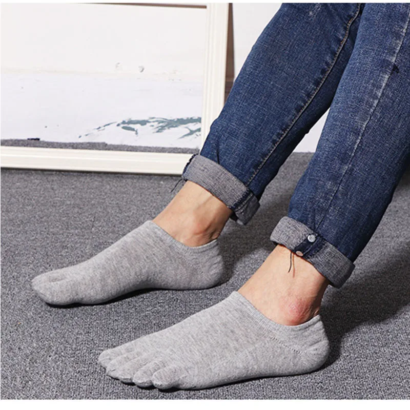 5 Pairs Man Woman Ankle 5 Finger No Show Socks Cotton Low Tube Solid Breathable Sweat-absorbing Invisible Boat Socks with Toes