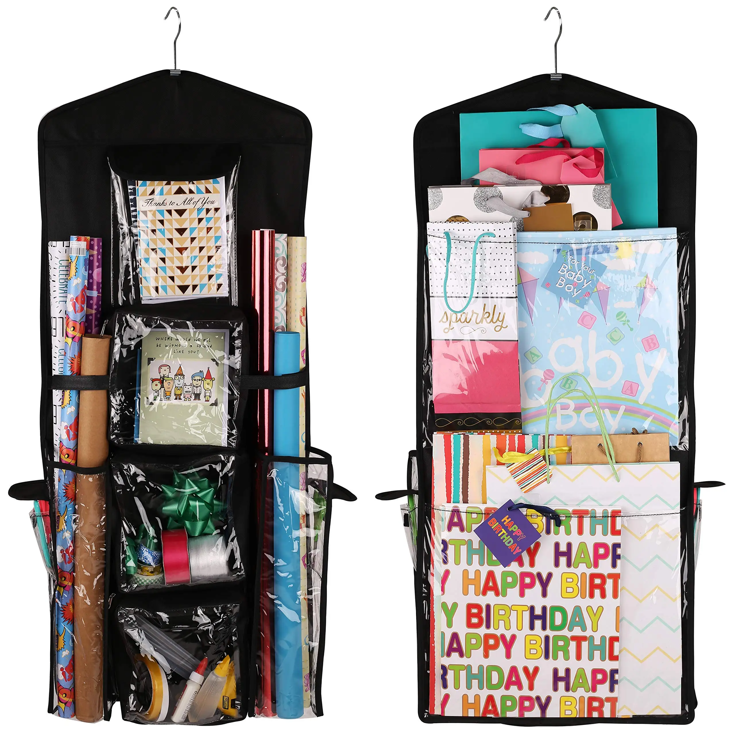 

37x16 In Hanging Christmas Gift Bag Organizer with Multiple Pockets Hanging Gift Wrapping Paper Storage Gift Wrap Organizer