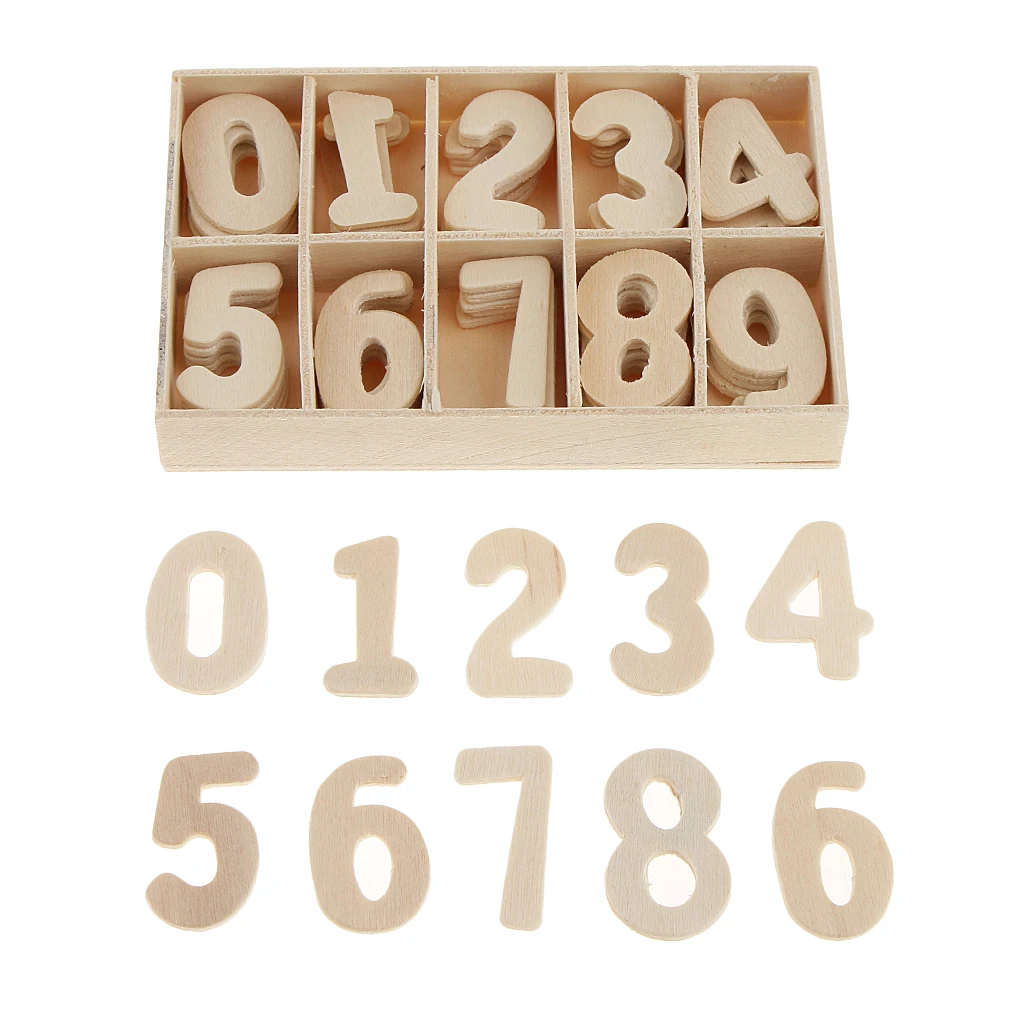 60x Wooden Numbers Set Unpainted DIY Craft Decoration Kids Education Toy