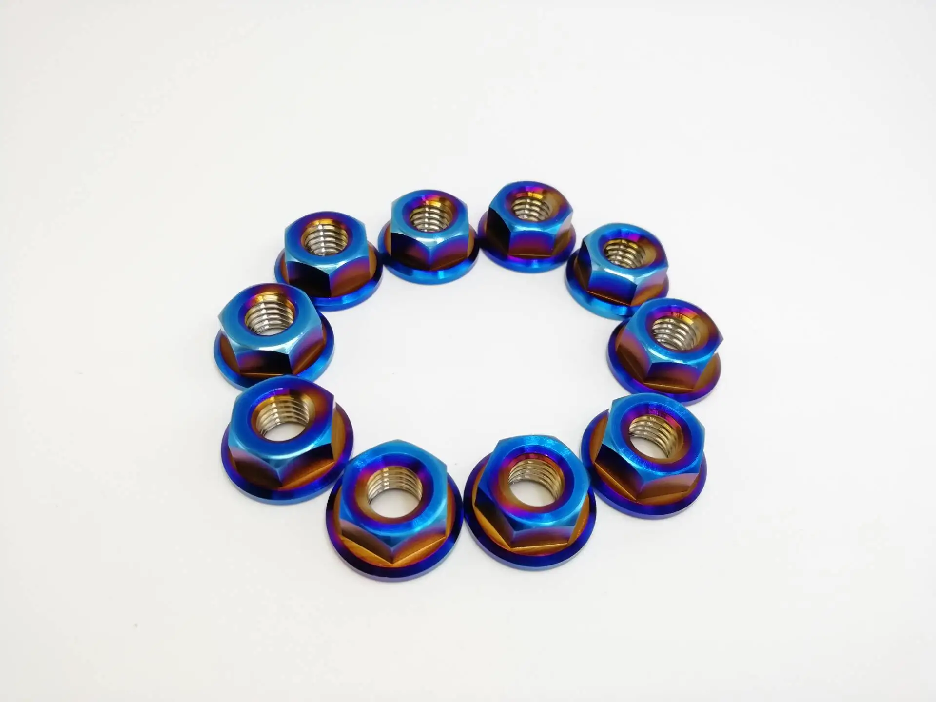 10Pcs Burning blue Ti M8 P1.25 M8X1.25mm Flange Nut Screws Bolts for Motorcycle Bicycle Bike Titanium Nuts