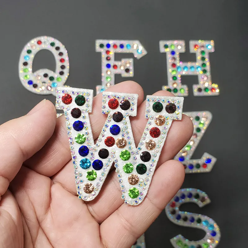 A-Z 26 English Letter Patches for Clothing Iron on Clothes Jeans 3D Mix Rhinestone Embroidery Applique Sticker Stripes Diy Brand