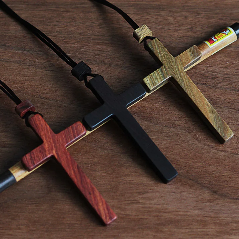 Christian Sandalwood Ebony Necklace Cross Solid Wood Necklace Christian Crafts Solid Wood Jesus Catholic Rosarios Catolicos