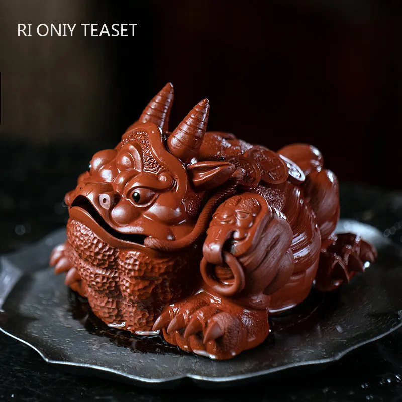 

Handmade Lucky Golden Toad Statue Ornaments High-end Yixing Purple Clay Tea Pet Sculpture Crafts Tea Set Decoration Collection