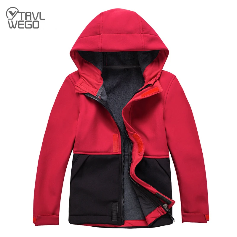 TRVLWEGO Outdoor Hiking Coat Autumn Boys Girls Kids Waterproof Activewear Fleece Soft Shell Wear Windproof Camping Sport Jacket