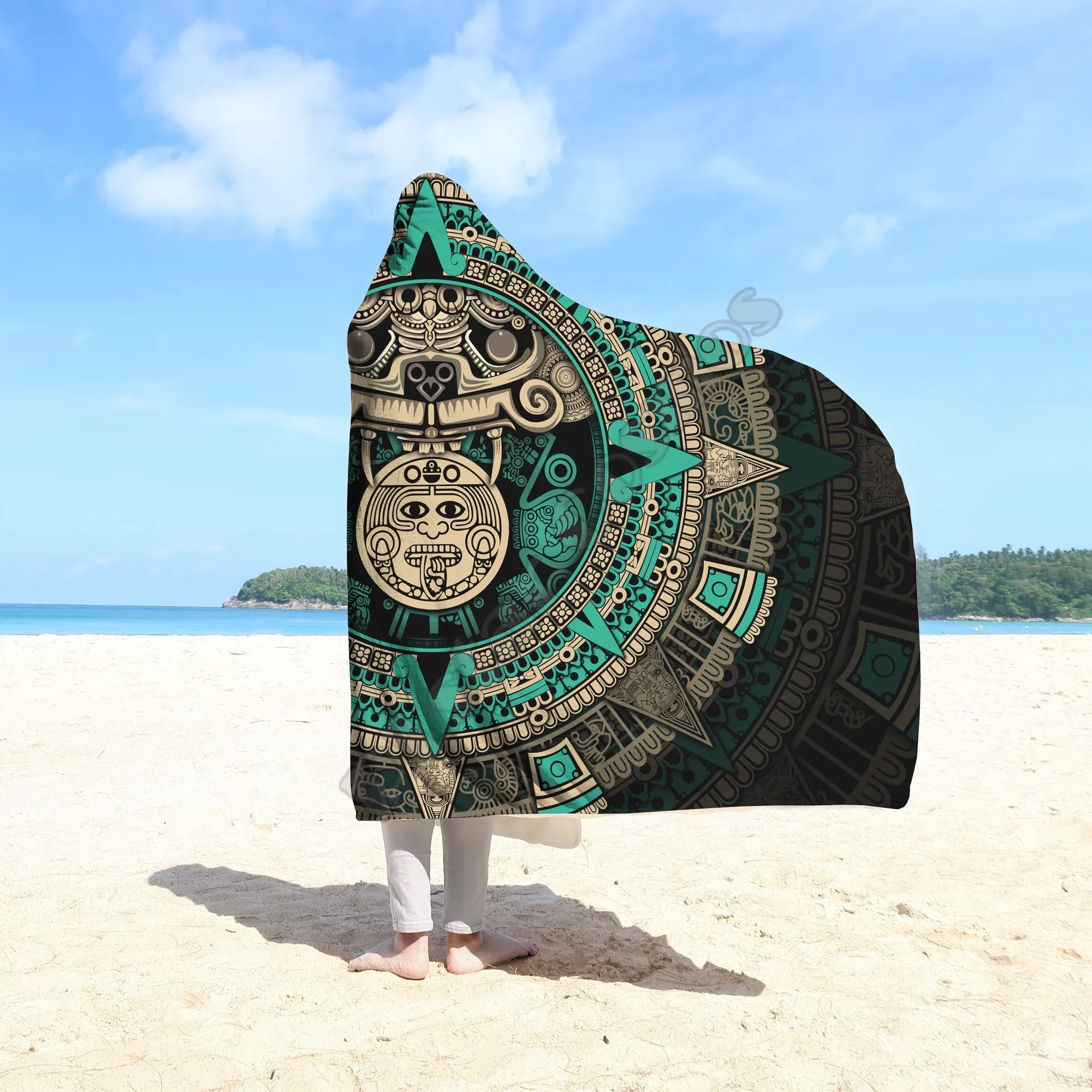 

Aztec Mexican 3D Printed Wearable Blanket Adults For Kids Various Types Hooded Blanket Fleece blanket 02