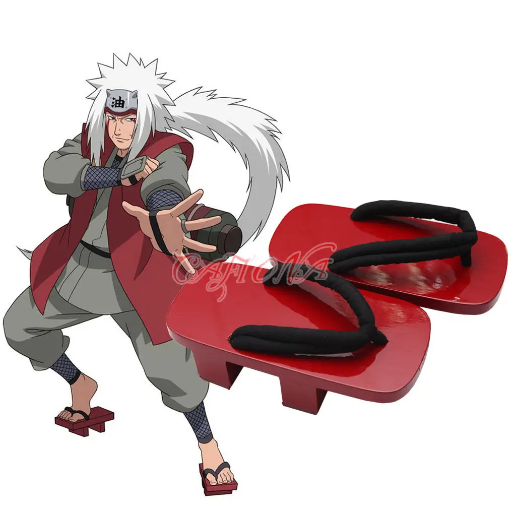 

Hot Anime Shoes Red Clogs Jiraiya Cosplay Shoes Headband Halloween Shoes Red Slippers Ninja Shoes High Quality