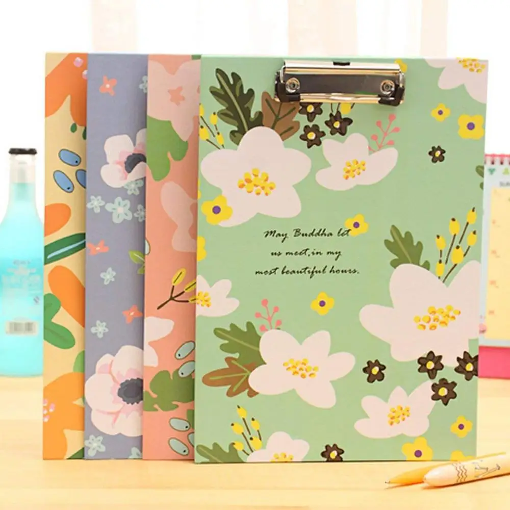 Floral Print Paper Clipboard Office School Supplies Folder File Organize Holder A4 File Clip Board Flip Writing Pad-Horizontal