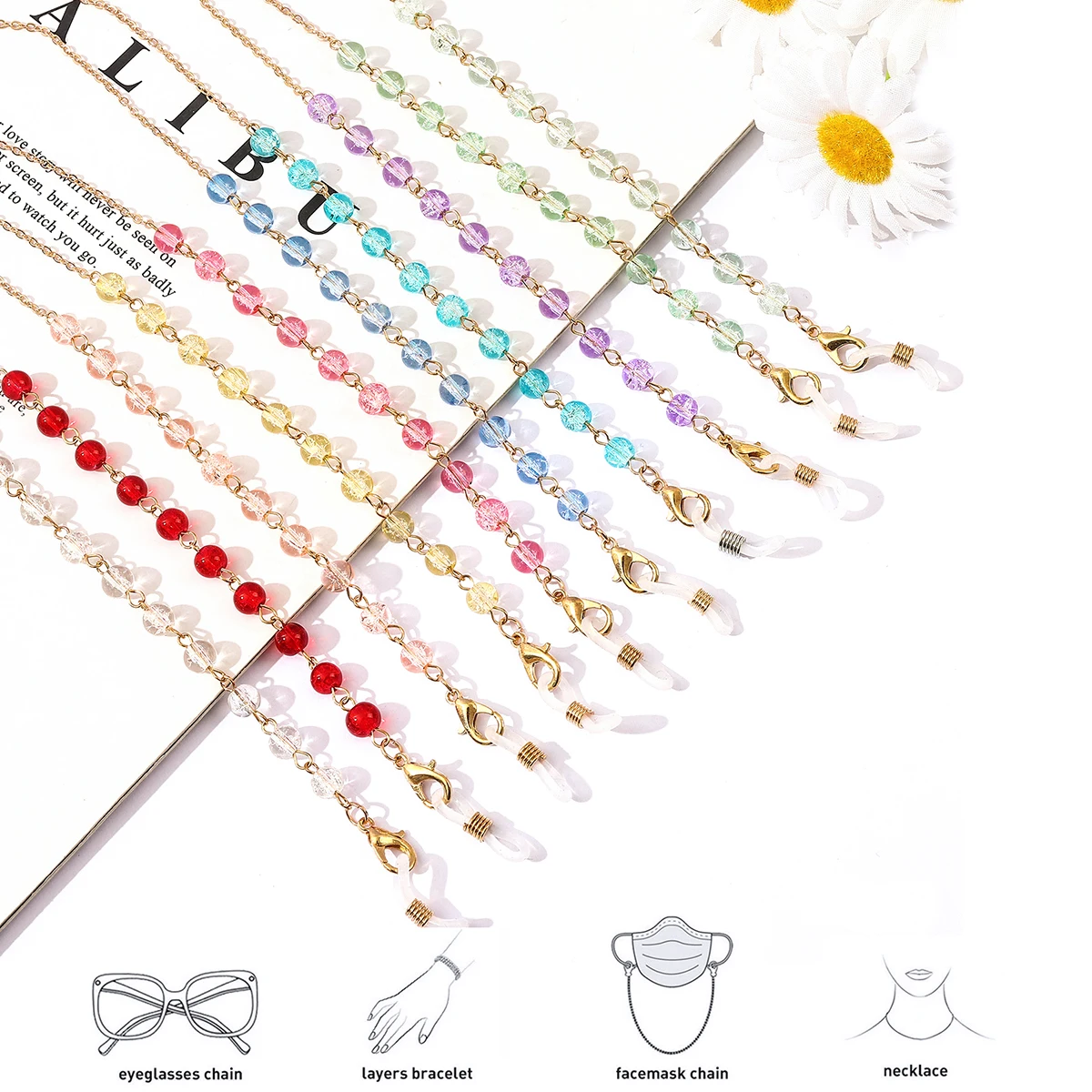 

Fashion Crystal Beaded Glasses Chain Face Mask Chain Holder Anti-Drop Sunglasses Cord Lanyard Neck Strap Chain Jewelry Gifts