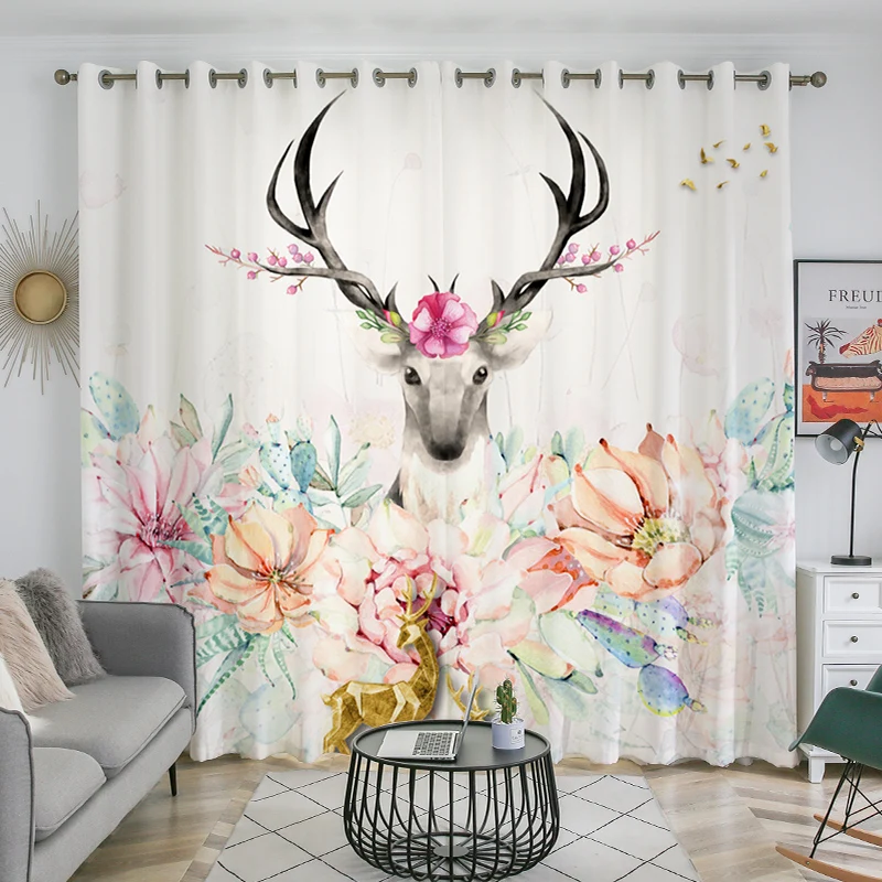 Creative Design High-definition Cartoon Beautiful Deer Digitial Printed Curtains for the Living Room Window