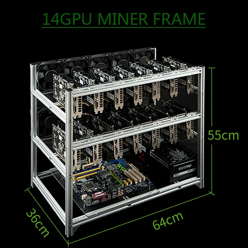 

Bitcon Miner 14 GPU Frame Aluminum Mining Rig Open Air Case Stackable For Ethereum Mining Rig ETH BTC XMR Chassis Server Rack