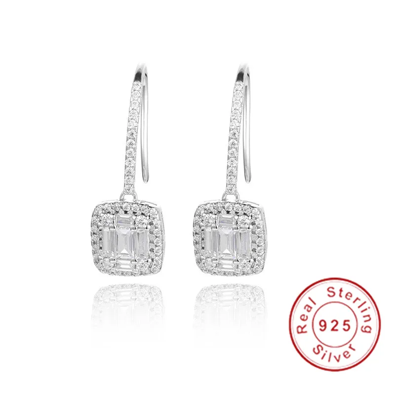 Lady's Classic solid 925 Sterling Silver Earrings Square Put together SONA Diamond Earrings Wedding Jewelry for Women Gift girls