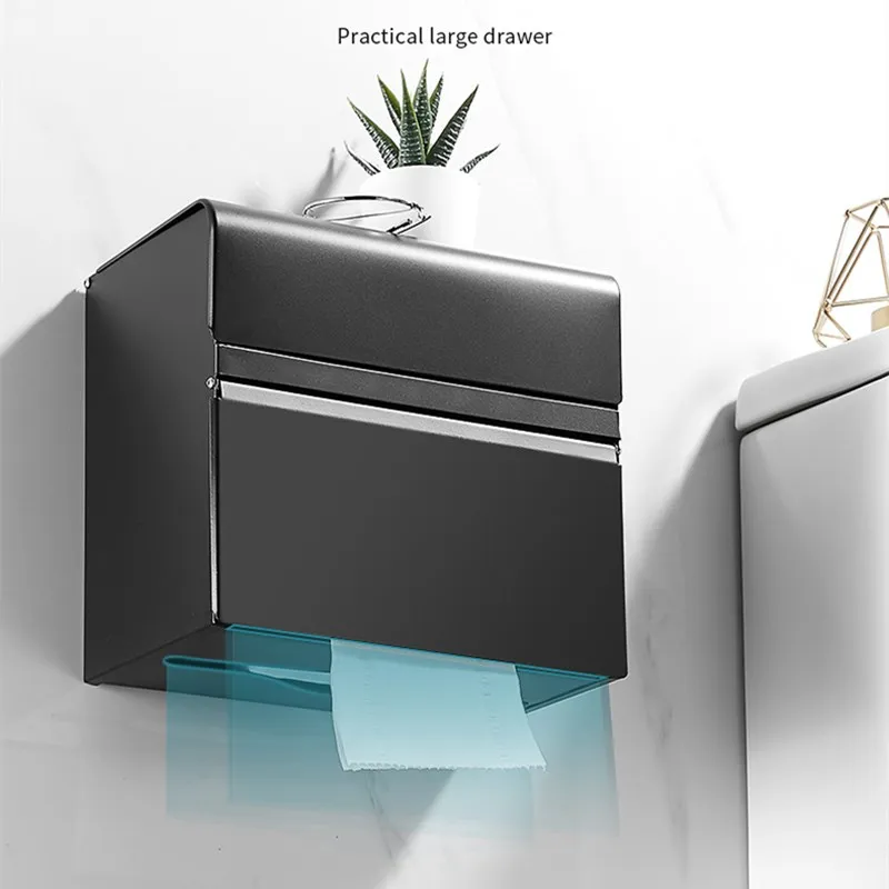 Black/Chrome Stainless Steel Wall Mounted Toilet Paper Holder Bathroom Storage Rack Paper Towel Roll Tissue Box Organizer 3