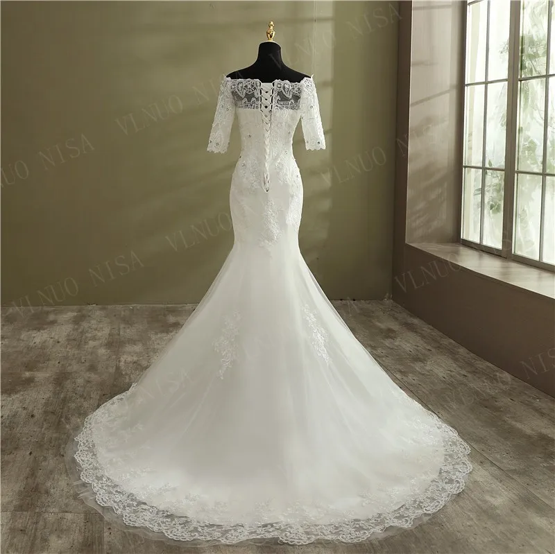 Sexy Trouwjurk 2021 Applicaties Flower Robe De Mariee Elegante Bruid Jurk Kant Bruidsjurken Mooie Mermaid Bridal Mouwen