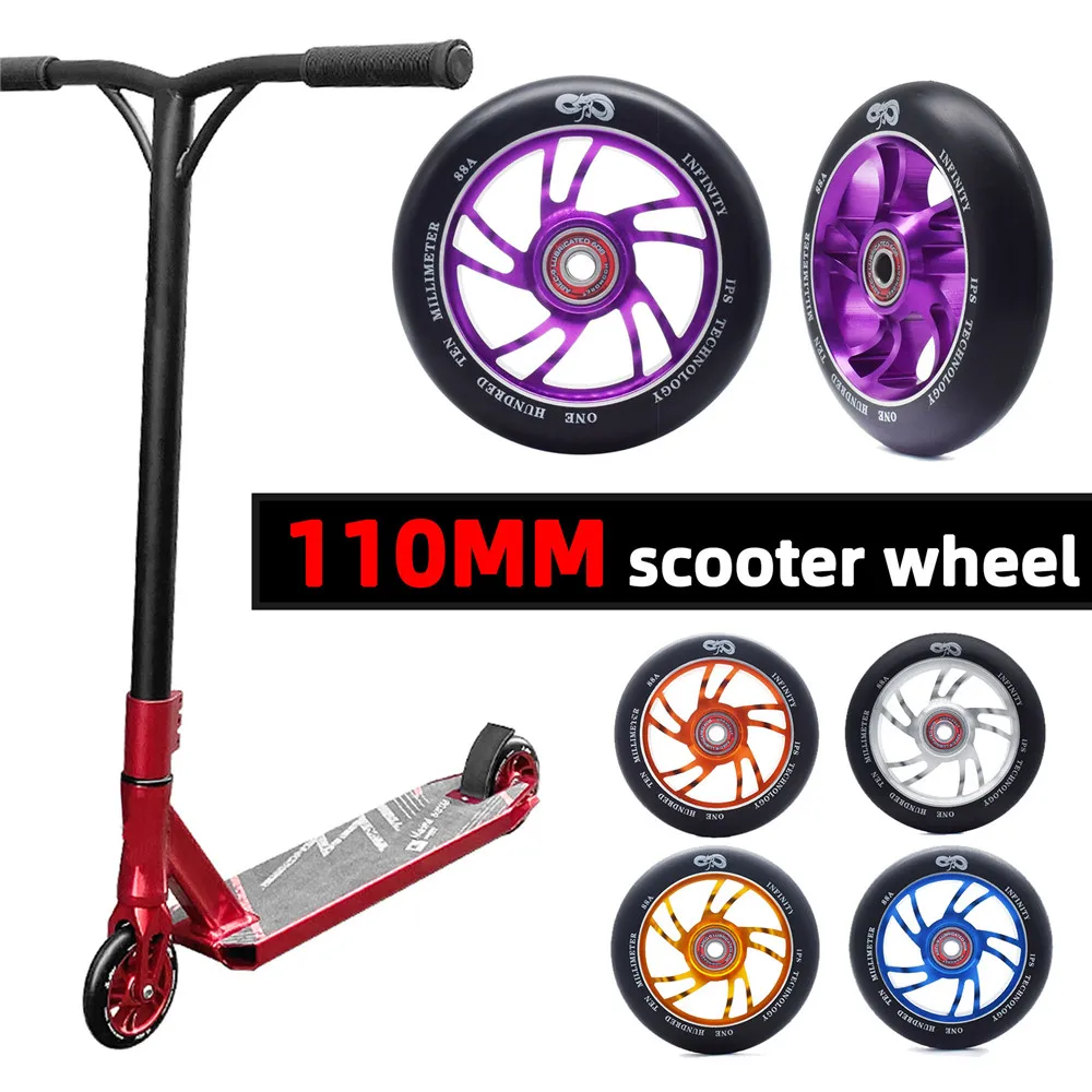 110mm handcart tyre Scooter wheels with iron hub, stable and precise design, black aluminium alloy CNC 88A PU