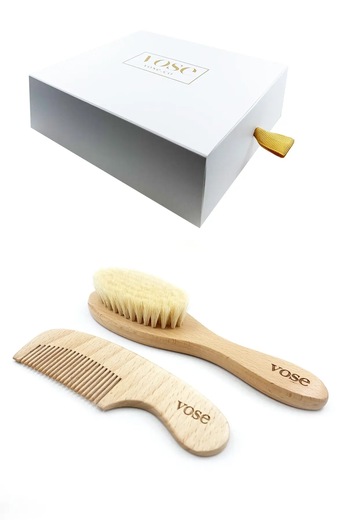 Baby hair brush and comb set newborn natural wood hair brush soft goat bristles perfect skin 2 pcs gifts