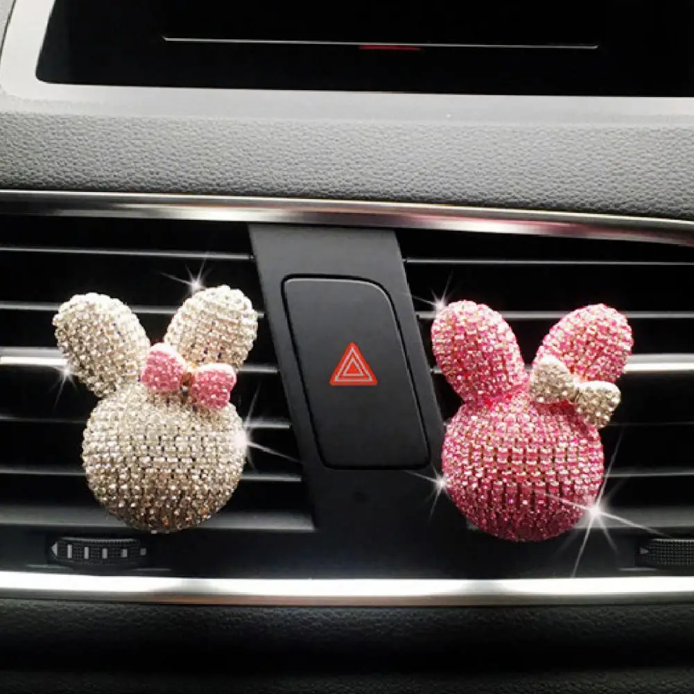 Car Air Freshener Holder Bunny Bowknot Shape Shiny Rhinestone Auto Air Outlet Freshener Perfume Clip for Car