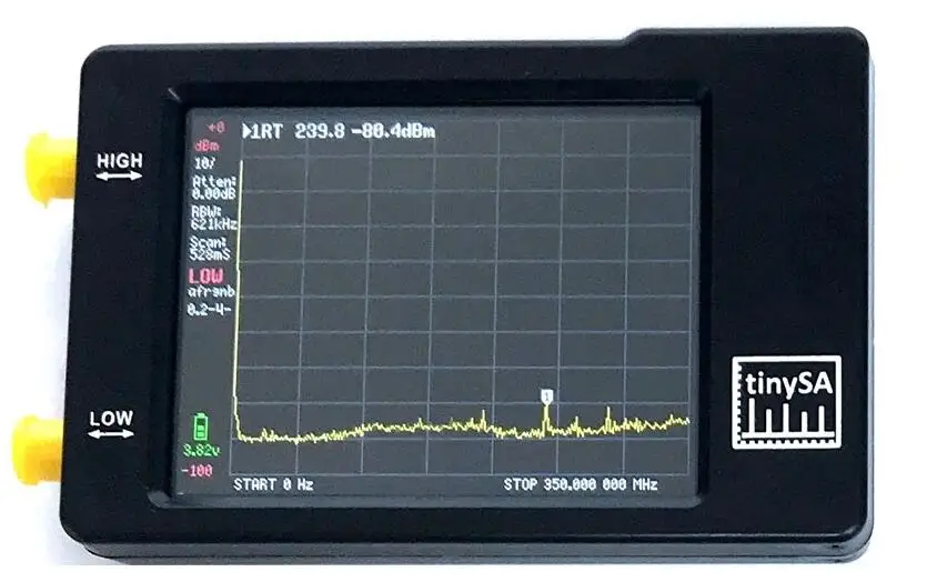 Imagem -02 - Portátil mf hf Vhf Uhf 0.1mhz a 350mhz 240mhz-960mhz Tinysa Analisador de Espectro Mais 2.8 Tft Touch Lcd Mais Bateria