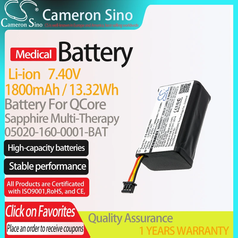 

CameronSino Battery for QCore Sapphire Multi-Therapy fits 05020-160-0001-BAT Medical Replacement battery 1800mAh/13.32Wh 7.40V