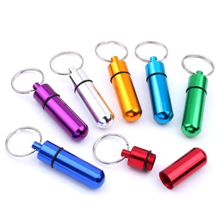 

High Quality Portable WaterProof Mini Blue Aluminum Pill Box Container Keychain Tablet Storage Box Bottle Case Holder SN346
