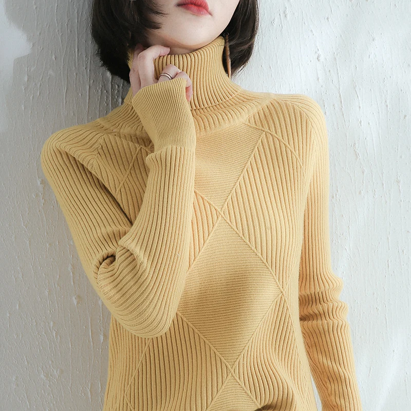 Cashmere sweater women turtleneck sweater pure color knitted turtleneck pullover pure wool loose large size sweater women