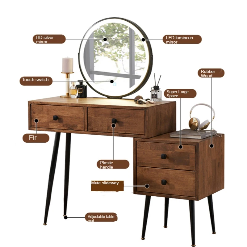 Nordic walnut solid wood dressing table women\'s dressing table bedroom modern simple storage integrated cabinet