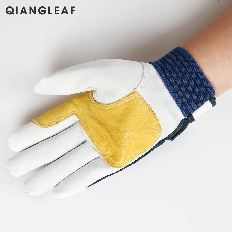 QIANGLEAF 1pair New Men's Sheepskin Leather Palm Thickened Work Gloves Mechanic Industrial Glove Fast Shipping Wholesale 3005MY