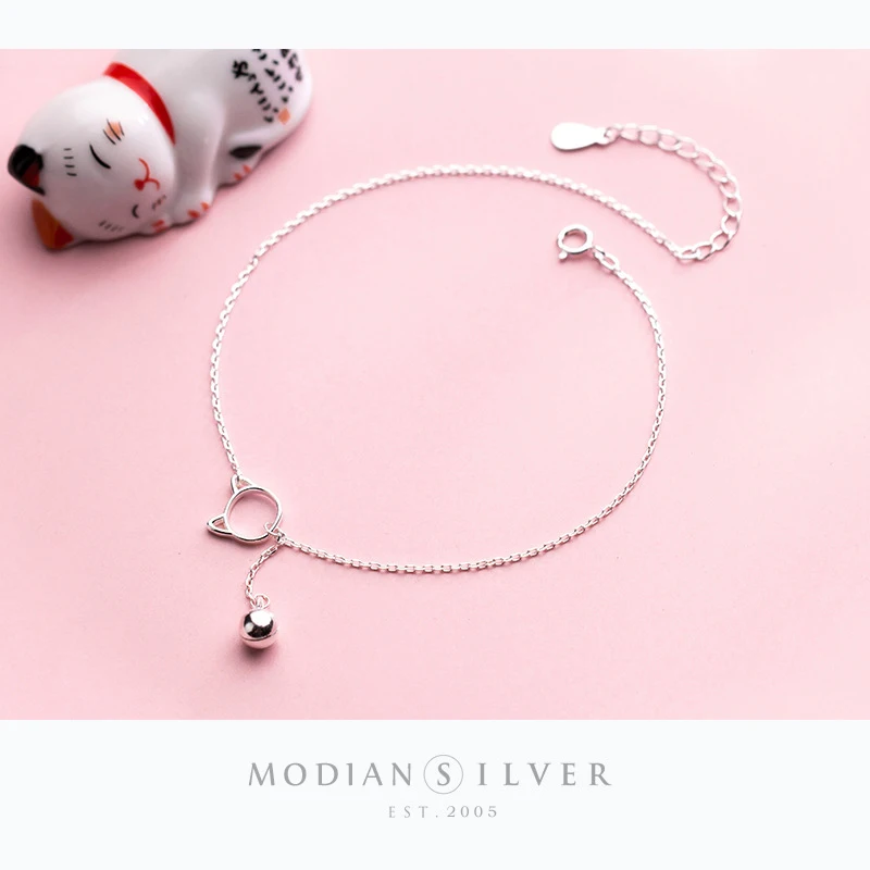 Modian Trendy Neue Verkauf Kette Link Katze Glück Glocke Armband Tiny Nette 100% 925 Sterling Silber Armbänder Für Frauen S925 schmuck