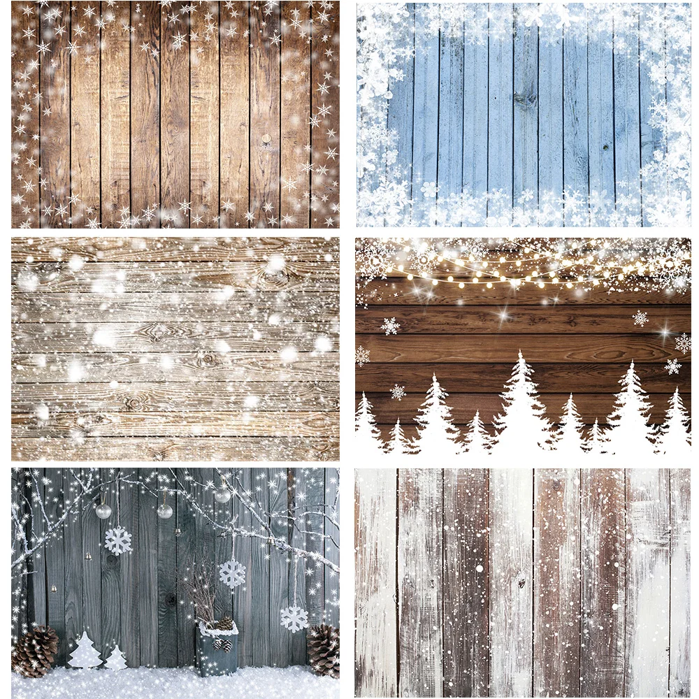 

Christmas Wooden Floor Backdrop for Photography Winter Wood Board Texture Portrait Background Sonw Forest Photo Studio Props