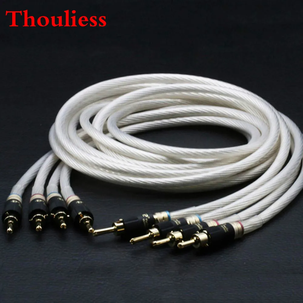 

Thouliess Pair HIFI 5N Single Crystal Silver Speaker Cable Wires Audiophile Speaker Loudspeaker Cable with Pailccs Banana Plugs