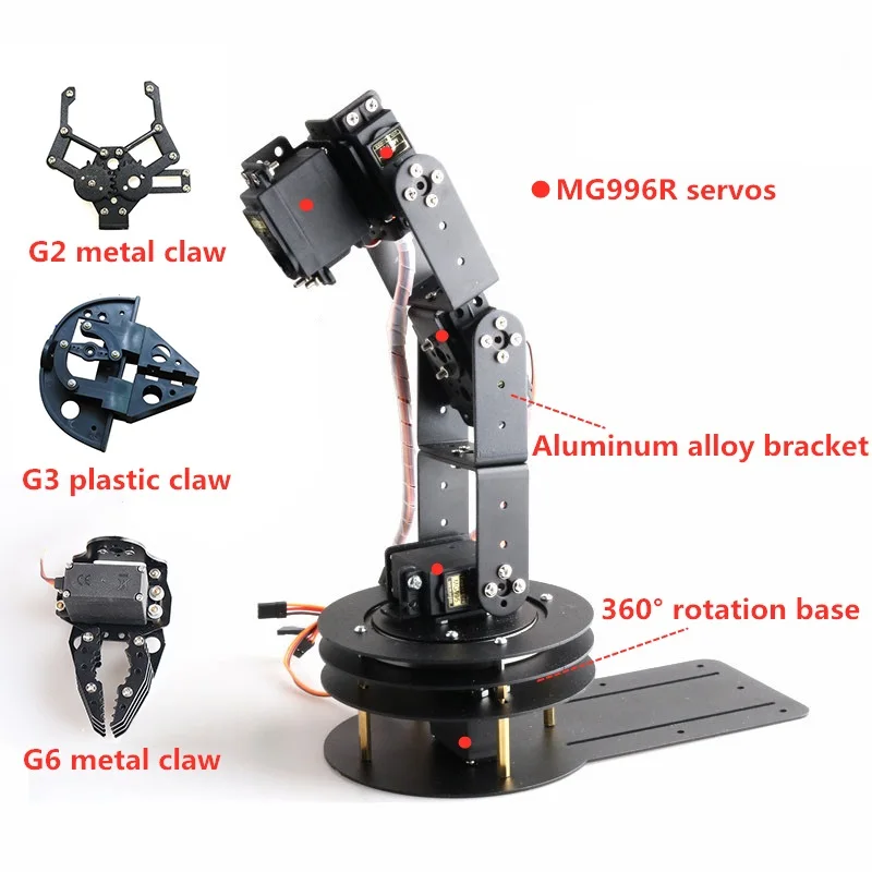 6DOF Kim Loại PTZ Cánh Tay Robot Bộ G2/G3/G6 Móng Vuốt 360 ° Quay Căn Cứ Tự Làm Cơ Cánh Tay Với bộ 6 Mô Men Xoắn Cao Các Servo Tự Làm Đồ Chơi Học Tập