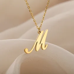 Dainty Initial Letter Necklaces For Women Gold Color Minimalist Stainless Steel Initial Necklace Femme Wedding Jewelry Gift