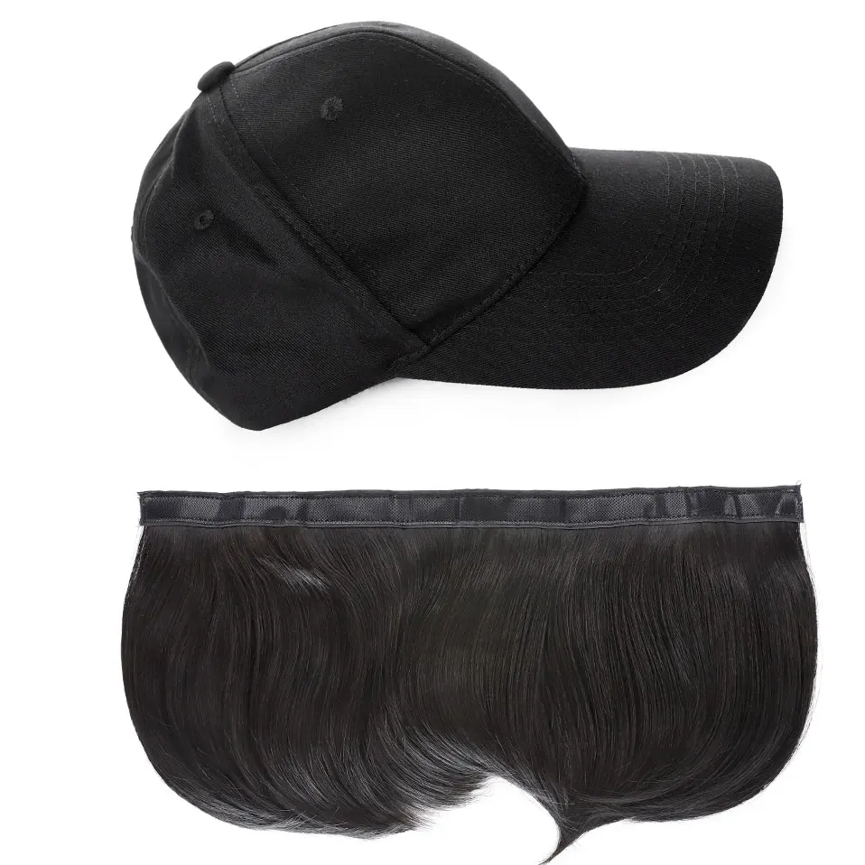 Snoilite Synthetic Detachable Bob Hair with Baseball Cap Hat with Hair Wig Black Brown Straight Hair Short Wigs for Women