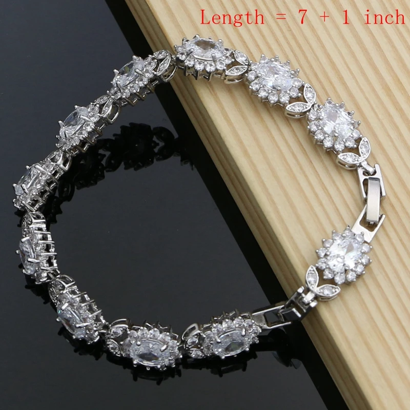 Women Wedding Necklace Set 925 Silver Jewelry Sets White Cubic Zirconia Earrings Stone Bracelet Gifts for Women Dropshipping