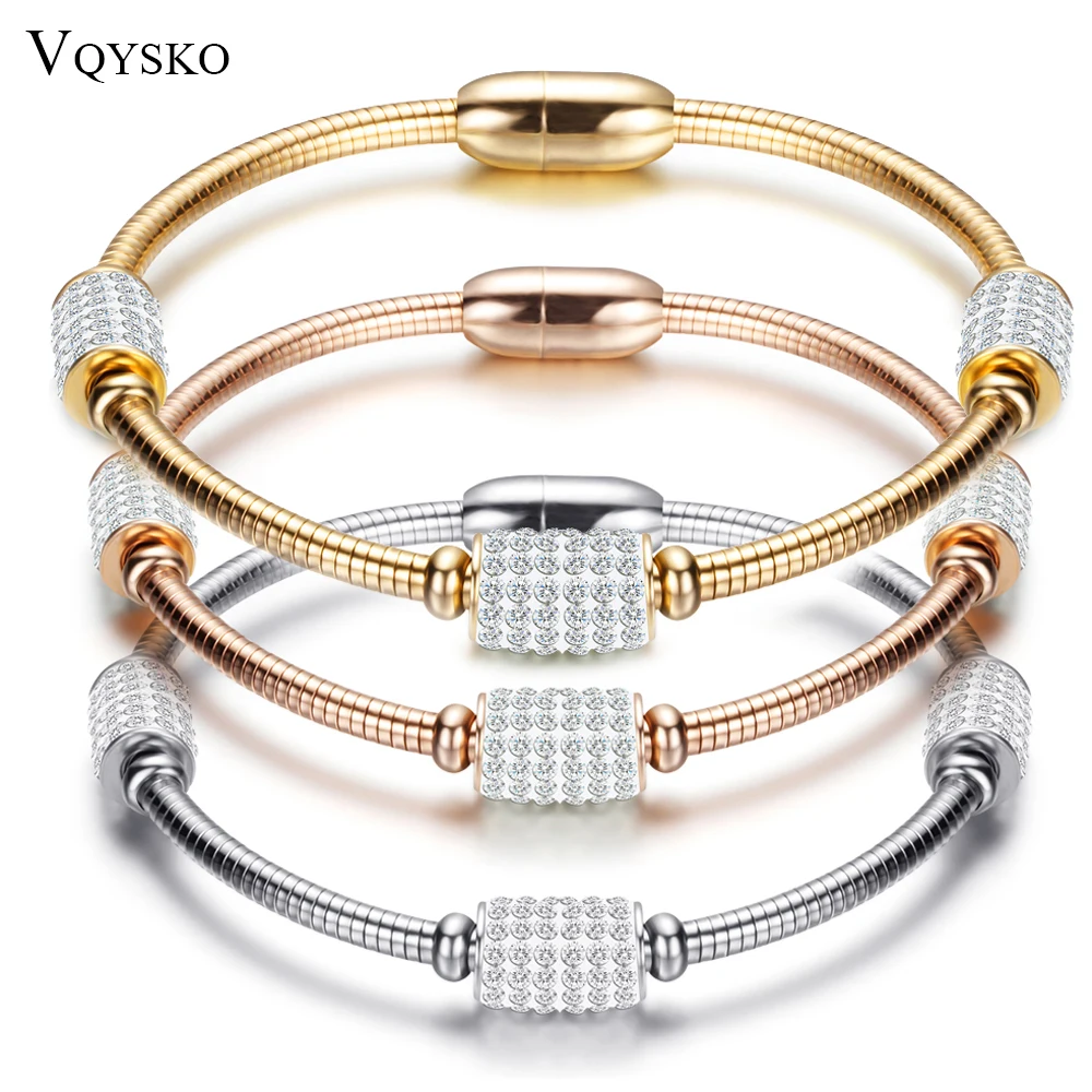 Neuankömmling Frauen Kristall Perlen Armband Armreifen Edelstahl Schlangen kette Mode Frauen Hochzeits schmuck