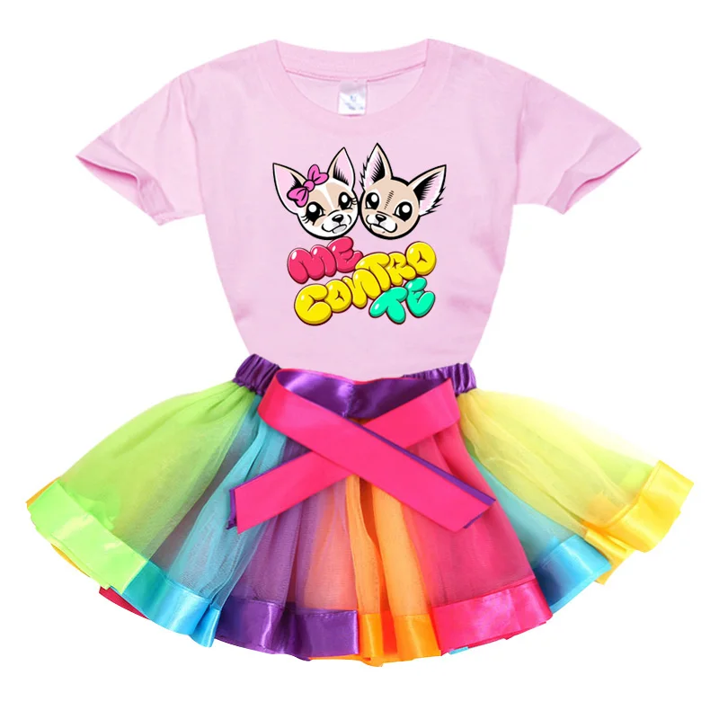 girls set tutu dress me contro te  2020 Summer girl t shirts Rainbow tutu dress  t shirt Kids toddler baby cute dress Princess