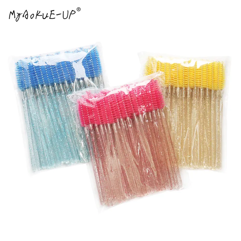 50 Stück Kosmetik-Wimpernbürsten, Kristall-Mascara-Applikatoren, Diamant-Wimpernbürsten, Einweg-Make-up-Pinsel, Werkzeuge – Detail 5