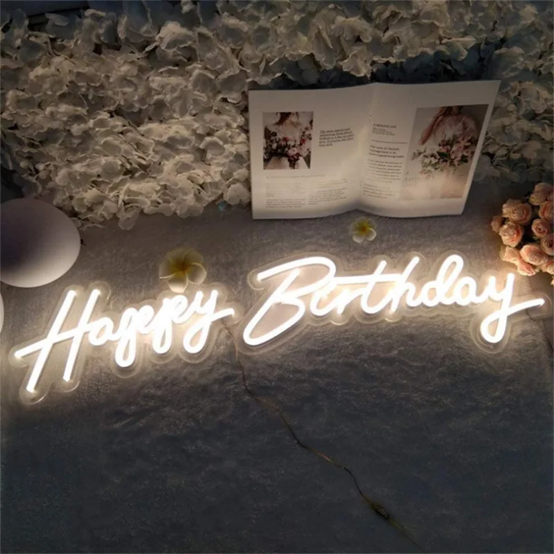 23''x 16''Happy Birthday Neon Signs Light Party Flex Transparent Acrylic Neon Light Sign Led Light Wedding Party Decoration Lamp