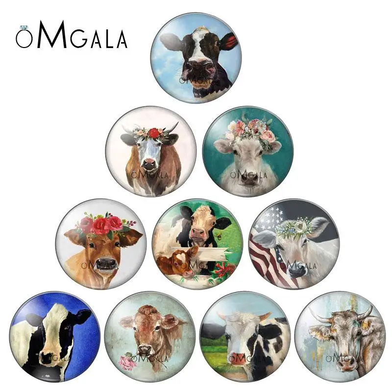 

Art Paintings Cow Bull Animals Patterns 8mm/10mm12mm/18mm/20mm/25mm Round photo glass cabochon demo flat back Making findings