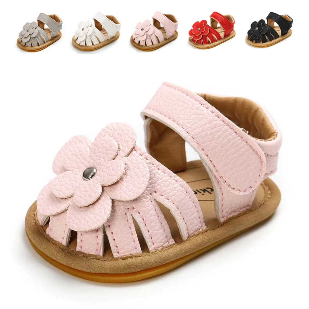 KIDSUN Sandalias de Flores para Bebé, Zapatos Antideslizantes, Calzado Plano con Cierre, Incluye Suela de Goma, Ideal para los Primeros Pasos en