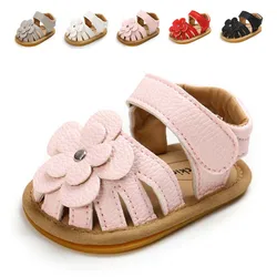 KIDSUN Sandalias de Flores para Bebé, Zapatos Antideslizantes, Calzado Plano con Cierre, Incluye Suela de Goma, Ideal para los Primeros Pasos en Exteriores, Ir al Parque en Verano