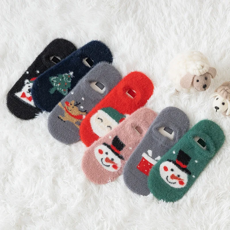 Ladies Socks Women Short thick Invisible Warm Socks Winter Harajuku Slippers cartoon Socks Ladies Bear Cute kawaii Ankle Sock